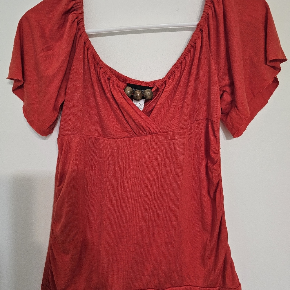 AWESOME Licorice XS Orange Shirt with Wooden Beads